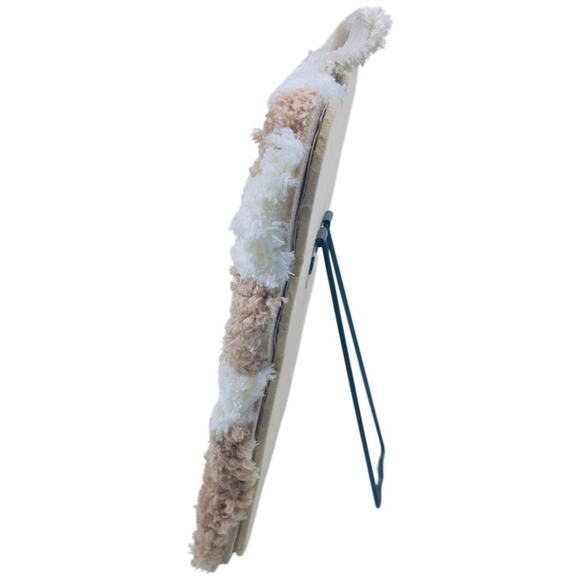 Furry Tufted Framed Mirror - NWT - Wall or Desktop Dorm Room Decor - White Tan - Picture 5 of 11